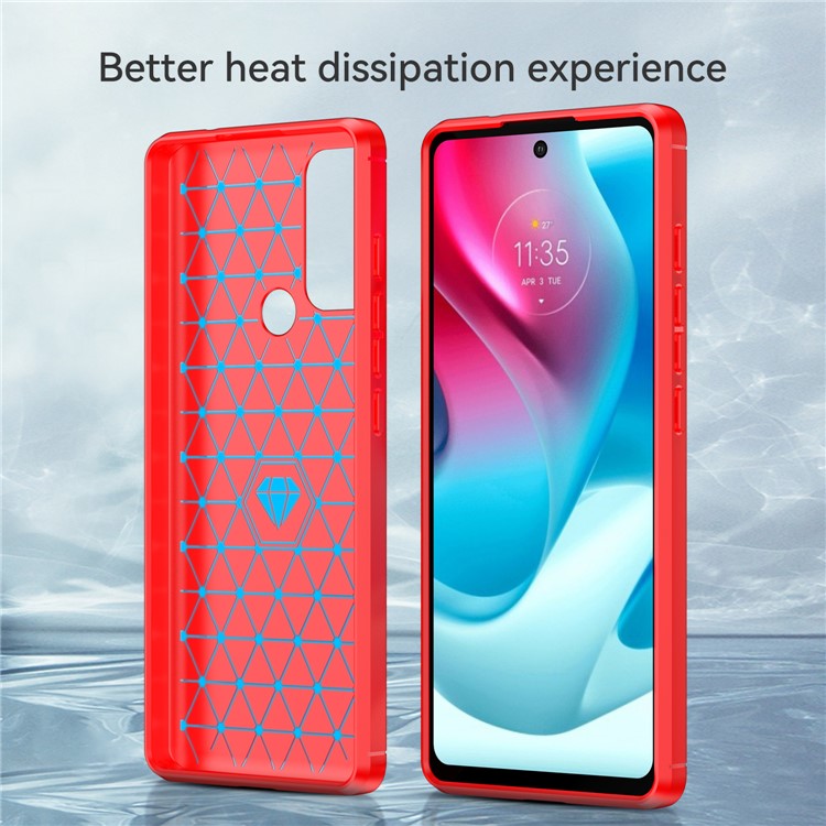 1.8mm Heat Dissipation Carbon Fiber Texture Brushed Surface Super Flexible TPU Case Phone Cover for Motorola Moto G60S - Red