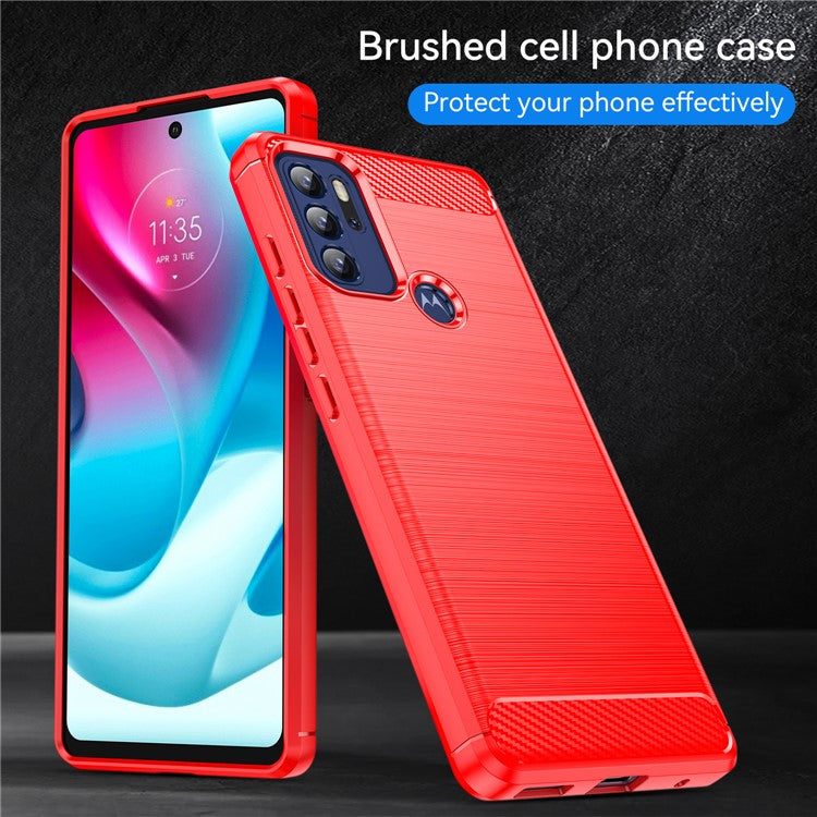 1.8mm Heat Dissipation Carbon Fiber Texture Brushed Surface Super Flexible TPU Case Phone Cover for Motorola Moto G60S - Red