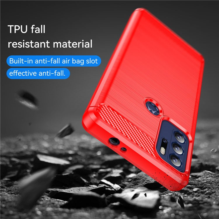 1.8mm Heat Dissipation Carbon Fiber Texture Brushed Surface Super Flexible TPU Case Phone Cover for Motorola Moto G60S - Red
