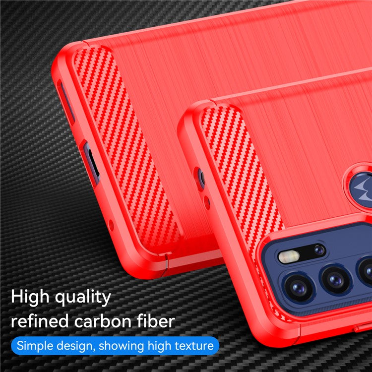 1.8mm Heat Dissipation Carbon Fiber Texture Brushed Surface Super Flexible TPU Case Phone Cover for Motorola Moto G60S - Red