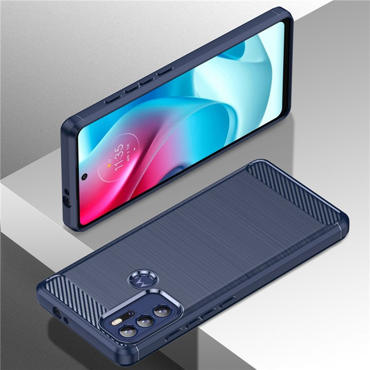 1.8mm Heat Dissipation Carbon Fiber Texture Brushed Surface Super Flexible TPU Case Phone Cover for Motorola Moto G60S - Blue