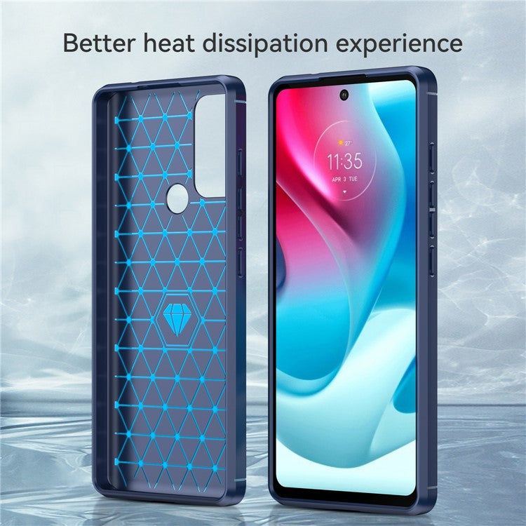 1.8mm Heat Dissipation Carbon Fiber Texture Brushed Surface Super Flexible TPU Case Phone Cover for Motorola Moto G60S - Blue