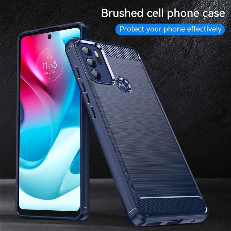 1.8mm Heat Dissipation Carbon Fiber Texture Brushed Surface Super Flexible TPU Case Phone Cover for Motorola Moto G60S - Blue
