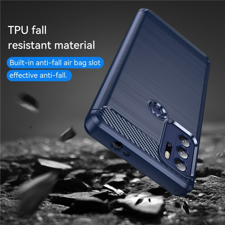 1.8mm Heat Dissipation Carbon Fiber Texture Brushed Surface Super Flexible TPU Case Phone Cover for Motorola Moto G60S - Blue