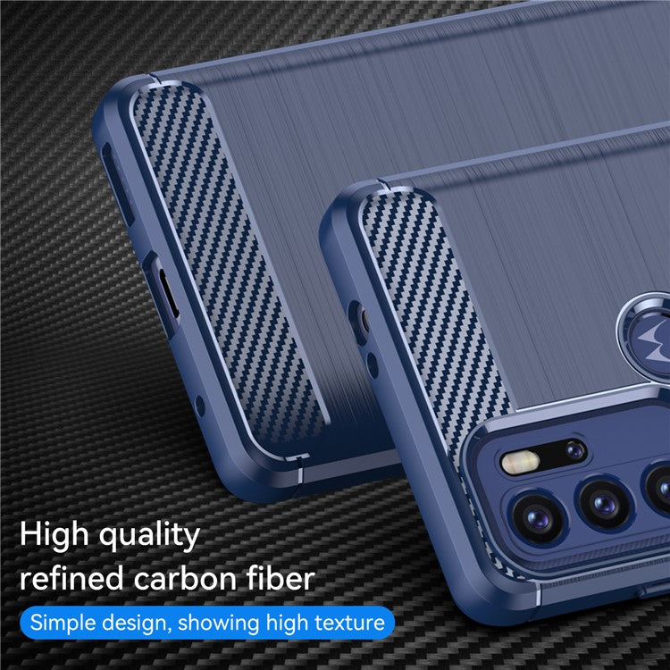 1.8mm Heat Dissipation Carbon Fiber Texture Brushed Surface Super Flexible TPU Case Phone Cover for Motorola Moto G60S - Blue