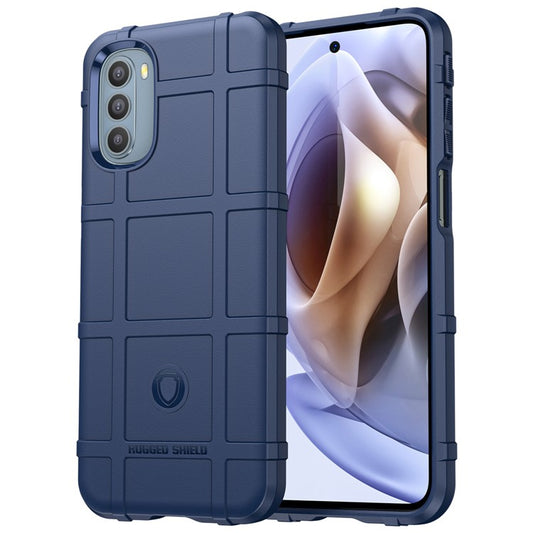 Rugged Square Grid Design Thickened TPU Scratch-resistant Mobile Phone Case Cover for Motorola Moto G31/G41 - Blue