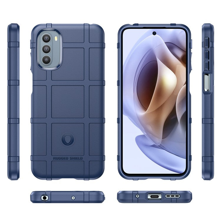Rugged Square Grid Design Thickened TPU Scratch-resistant Mobile Phone Case Cover for Motorola Moto G31/G41 - Blue