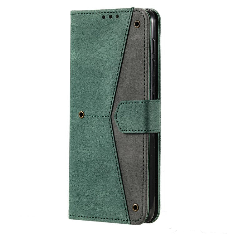 Stitching Surface Splicing Style PU Leather and TPU Phone Flip Case Skin-touch Stand Wallet Phone Protective Cover for Motorola Moto E20/E30/E40 - Green