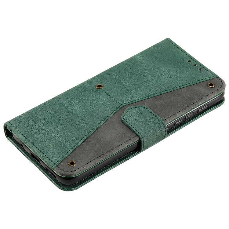 Stitching Surface Splicing Style PU Leather and TPU Phone Flip Case Skin-touch Stand Wallet Phone Protective Cover for Motorola Moto E20/E30/E40 - Green