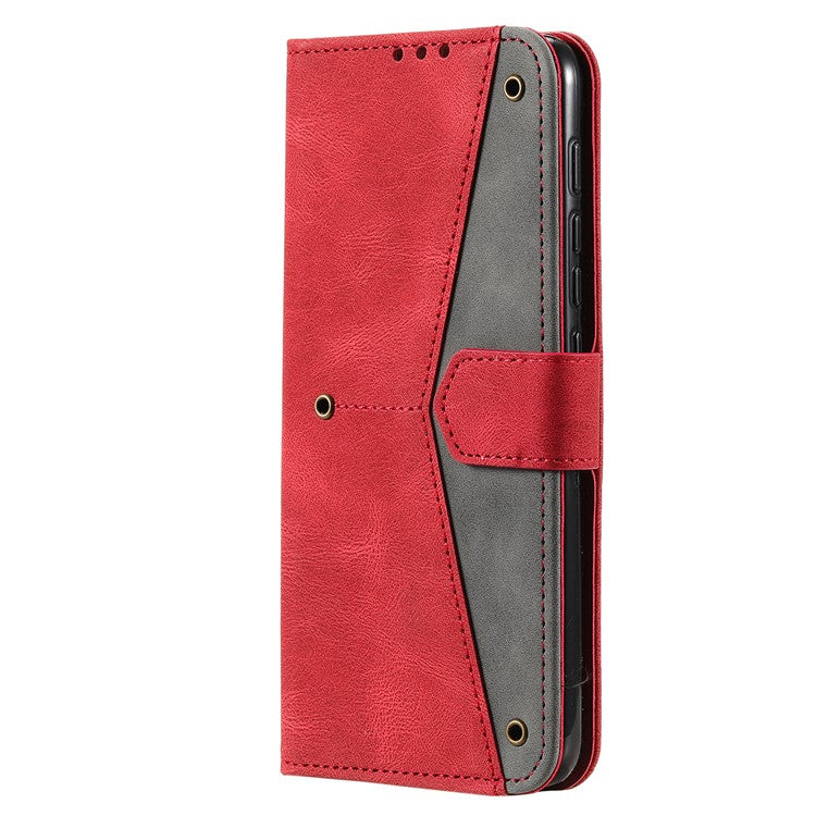 Stitching Surface Splicing Style PU Leather and TPU Phone Flip Case Skin-touch Stand Wallet Phone Protective Cover for Motorola Moto E20/E30/E40 - Red