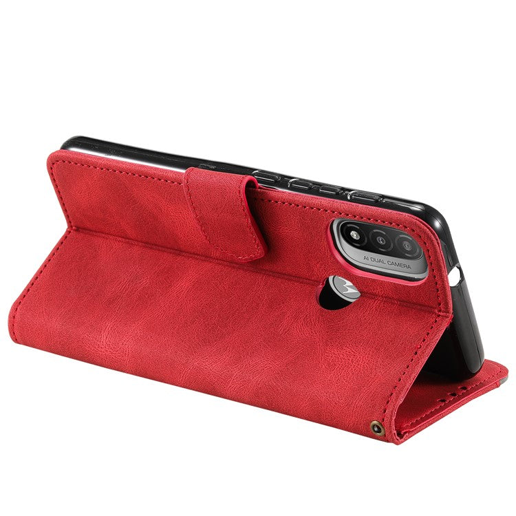 Stitching Surface Splicing Style PU Leather and TPU Phone Flip Case Skin-touch Stand Wallet Phone Protective Cover for Motorola Moto E20/E30/E40 - Red