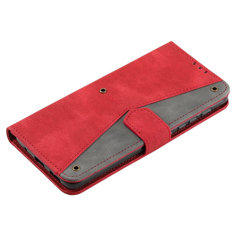 Stitching Surface Splicing Style PU Leather and TPU Phone Flip Case Skin-touch Stand Wallet Phone Protective Cover for Motorola Moto E20/E30/E40 - Red