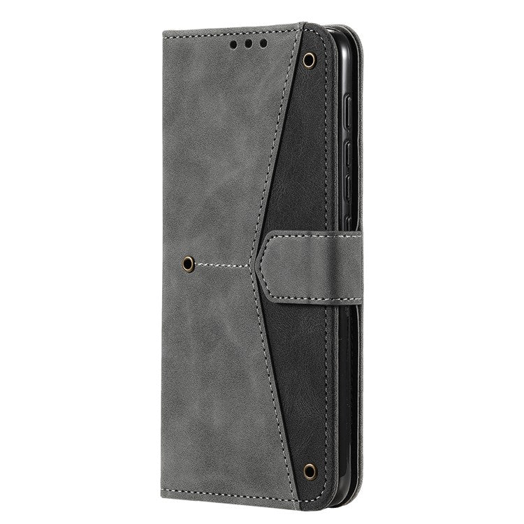 Stitching Surface Splicing Style PU Leather and TPU Phone Flip Case Skin-touch Stand Wallet Phone Protective Cover for Motorola Moto E20/E30/E40 - Grey