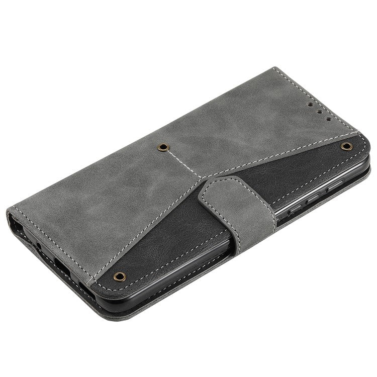 Stitching Surface Splicing Style PU Leather and TPU Phone Flip Case Skin-touch Stand Wallet Phone Protective Cover for Motorola Moto E20/E30/E40 - Grey