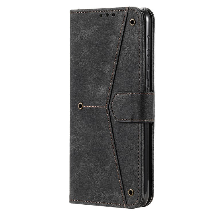 Stitching Surface Splicing Style PU Leather and TPU Phone Flip Case Skin-touch Stand Wallet Phone Protective Cover for Motorola Moto E20/E30/E40 - Black