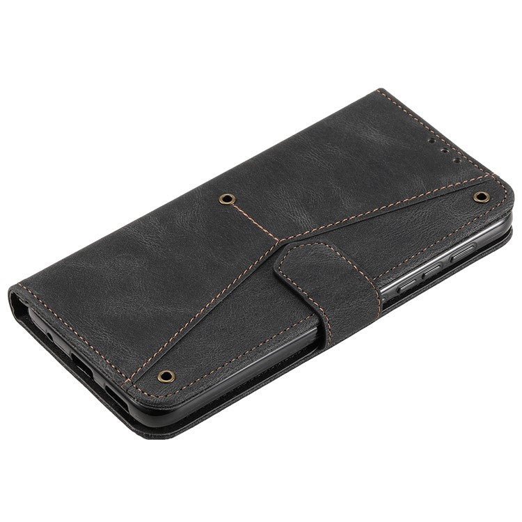 Stitching Surface Splicing Style PU Leather and TPU Phone Flip Case Skin-touch Stand Wallet Phone Protective Cover for Motorola Moto E20/E30/E40 - Black