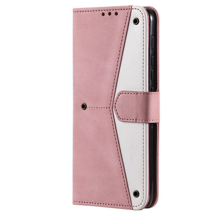 Stitching Surface Splicing Style PU Leather and TPU Phone Flip Case Skin-touch Stand Wallet Phone Protective Cover for Motorola Moto E20/E30/E40 - Pink
