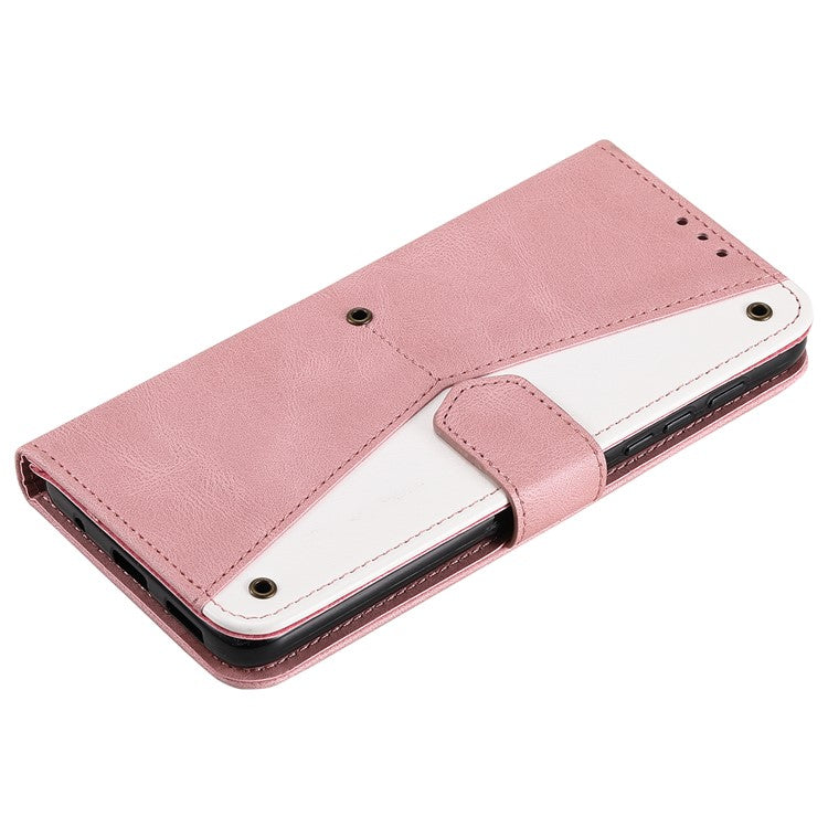 Stitching Surface Splicing Style PU Leather and TPU Phone Flip Case Skin-touch Stand Wallet Phone Protective Cover for Motorola Moto E20/E30/E40 - Pink