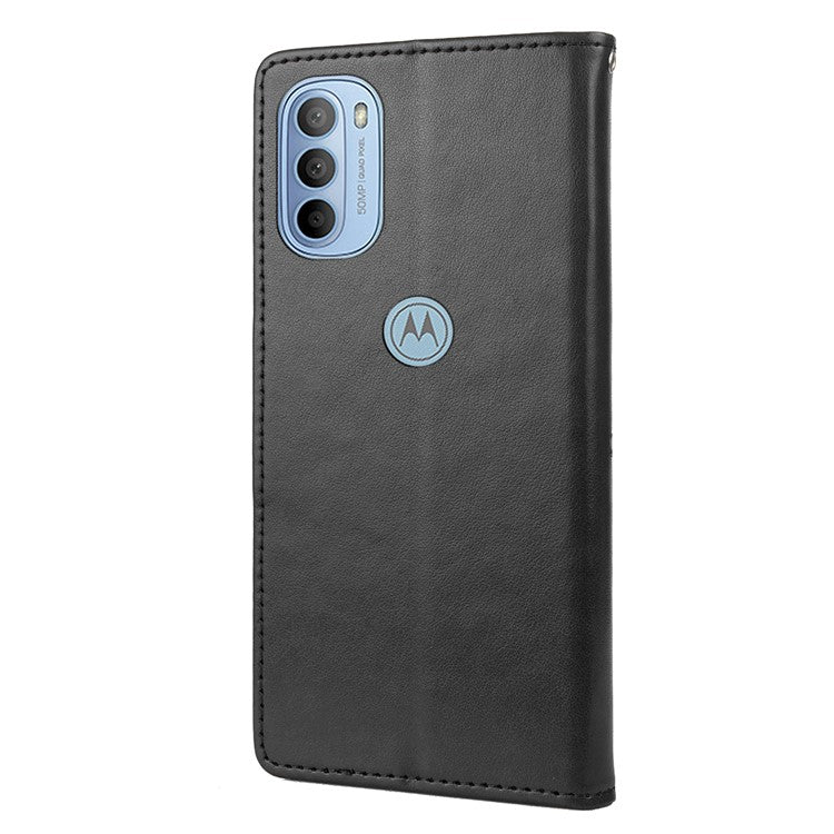 Cell Phone Case Stylish Imprint Butterflies Leather Phone Covering Practical Wallet Stand Shell for Motorola Moto G51 5G - Black