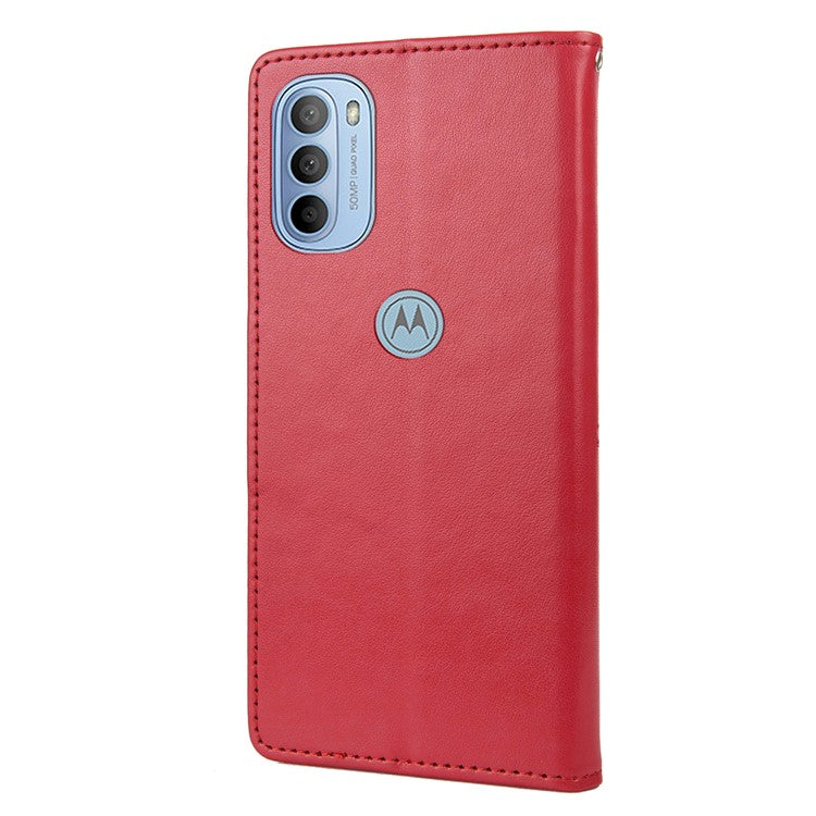 Cell Phone Case Stylish Imprint Butterflies Leather Phone Covering Practical Wallet Stand Shell for Motorola Moto G51 5G - Red