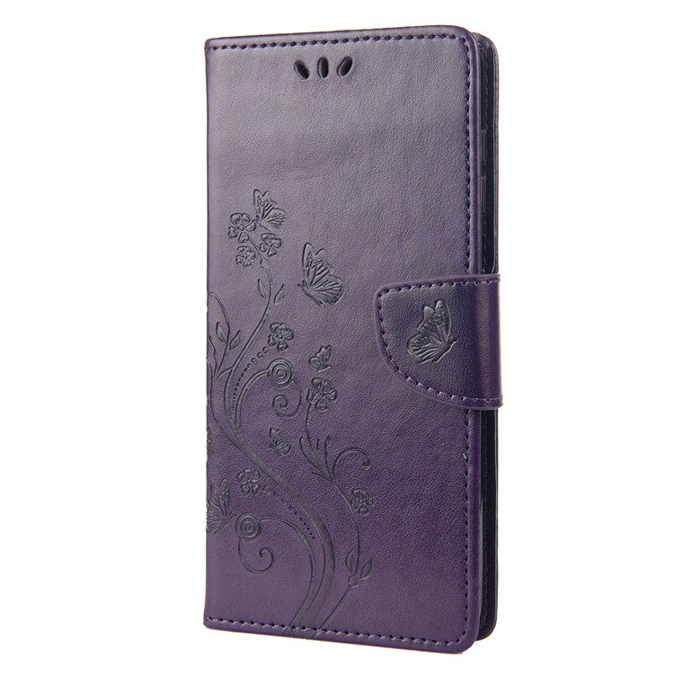 Cell Phone Case Stylish Imprint Butterflies Leather Phone Covering Practical Wallet Stand Shell for Motorola Moto G51 5G - Purple