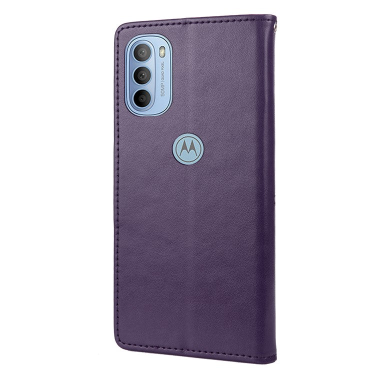 Cell Phone Case Stylish Imprint Butterflies Leather Phone Covering Practical Wallet Stand Shell for Motorola Moto G51 5G - Purple
