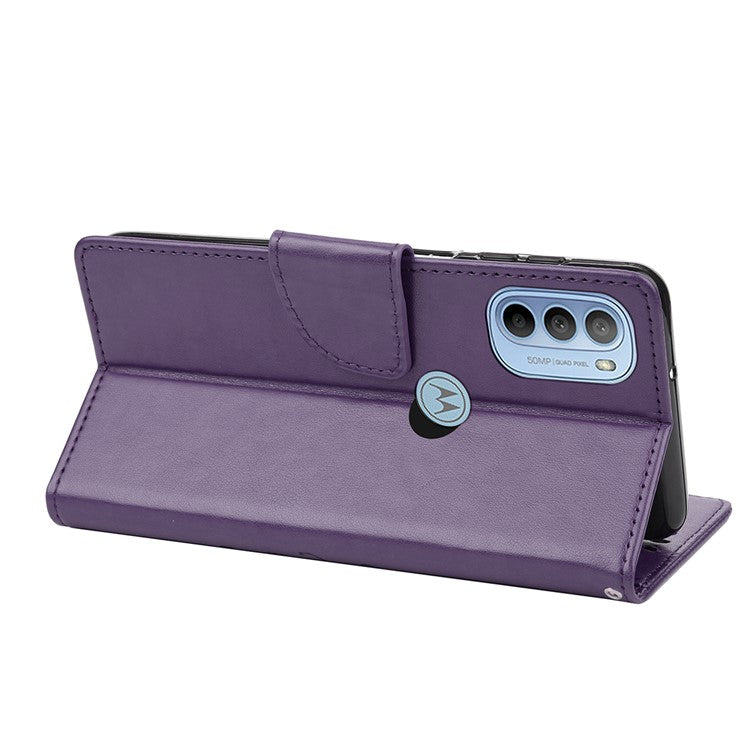 Cell Phone Case Stylish Imprint Butterflies Leather Phone Covering Practical Wallet Stand Shell for Motorola Moto G51 5G - Purple