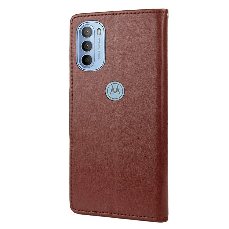Cell Phone Case Stylish Imprint Butterflies Leather Phone Covering Practical Wallet Stand Shell for Motorola Moto G51 5G - Brown