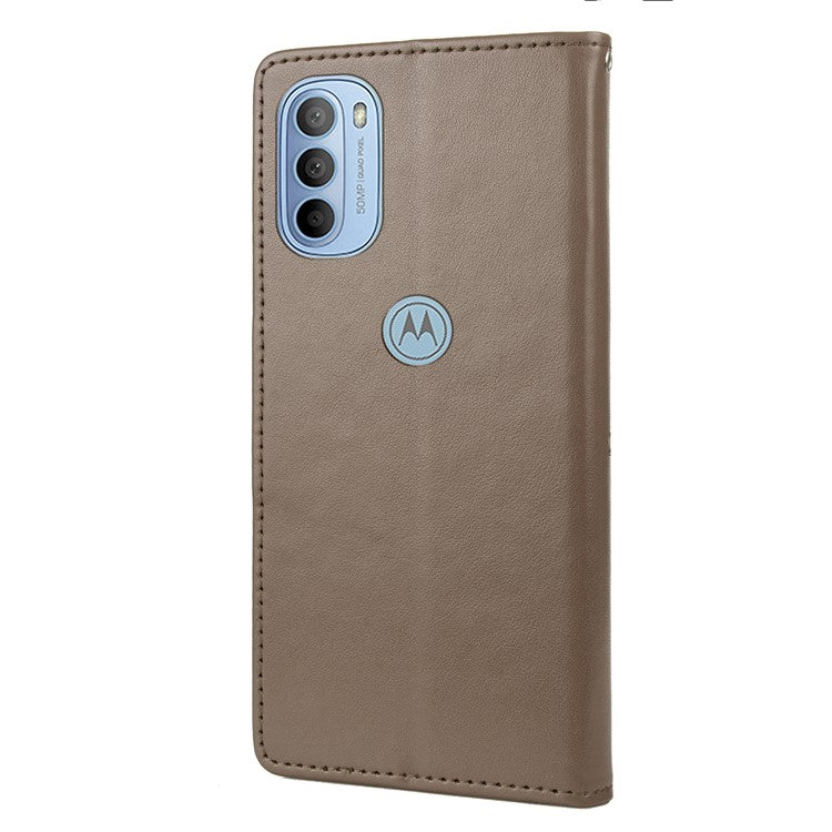 Cell Phone Case Stylish Imprint Butterflies Leather Phone Covering Practical Wallet Stand Shell for Motorola Moto G51 5G - Grey