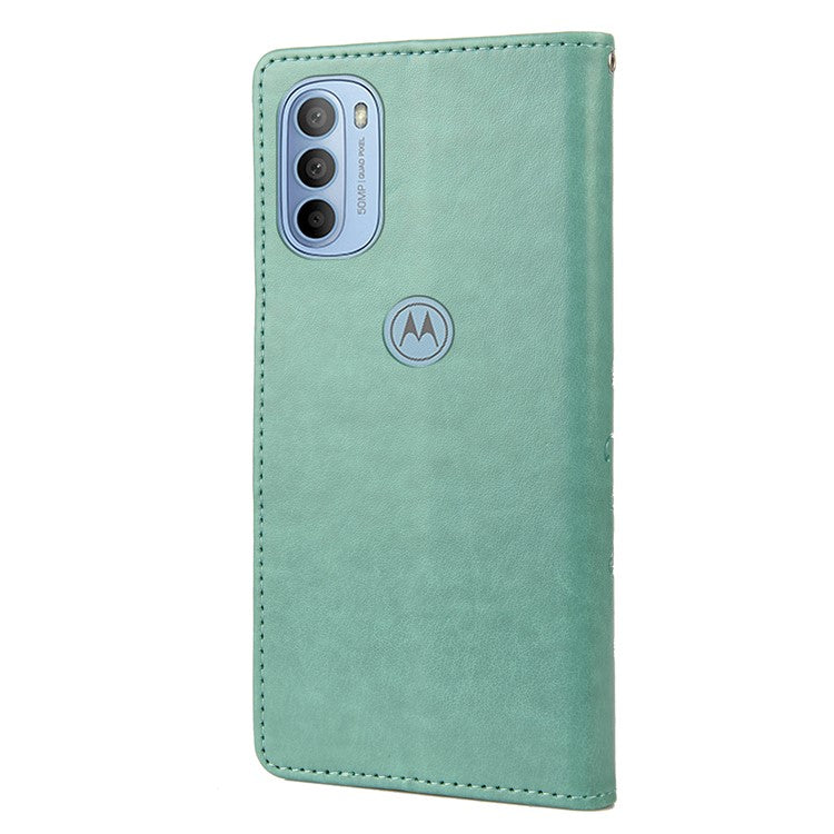Cell Phone Case Stylish Imprint Butterflies Leather Phone Covering Practical Wallet Stand Shell for Motorola Moto G51 5G - Green