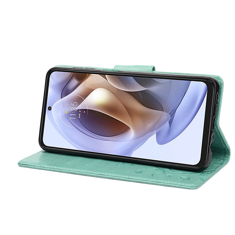 Cell Phone Case Stylish Imprint Butterflies Leather Phone Covering Practical Wallet Stand Shell for Motorola Moto G51 5G - Green