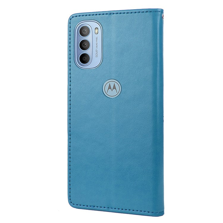 Cell Phone Case Stylish Imprint Butterflies Leather Phone Covering Practical Wallet Stand Shell for Motorola Moto G51 5G - Blue