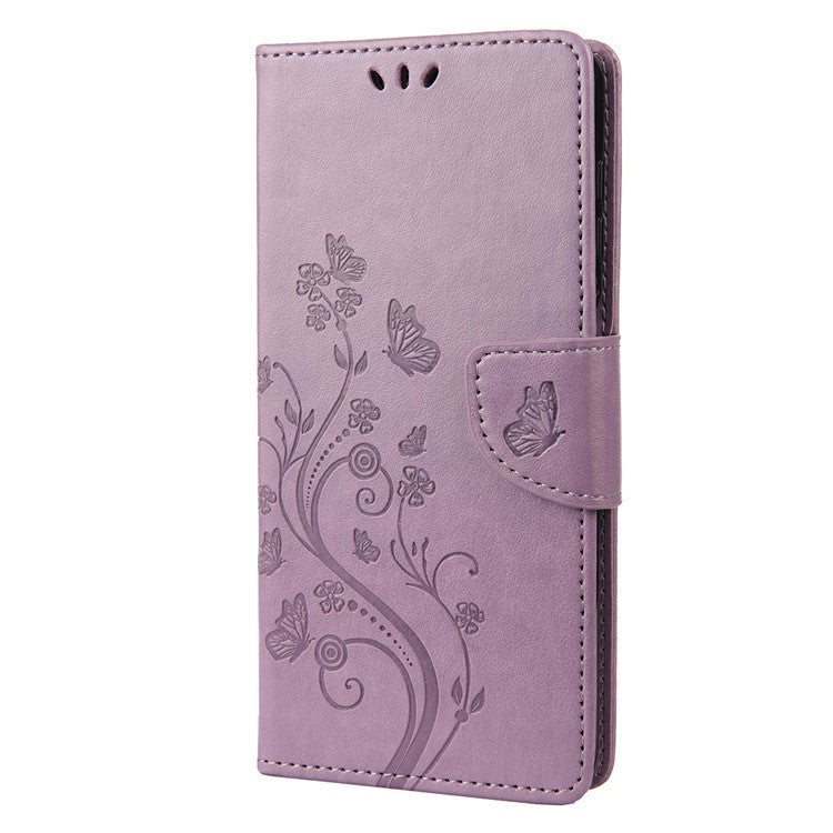 Cell Phone Case Stylish Imprint Butterflies Leather Phone Covering Practical Wallet Stand Shell for Motorola Moto G51 5G - Light Purple