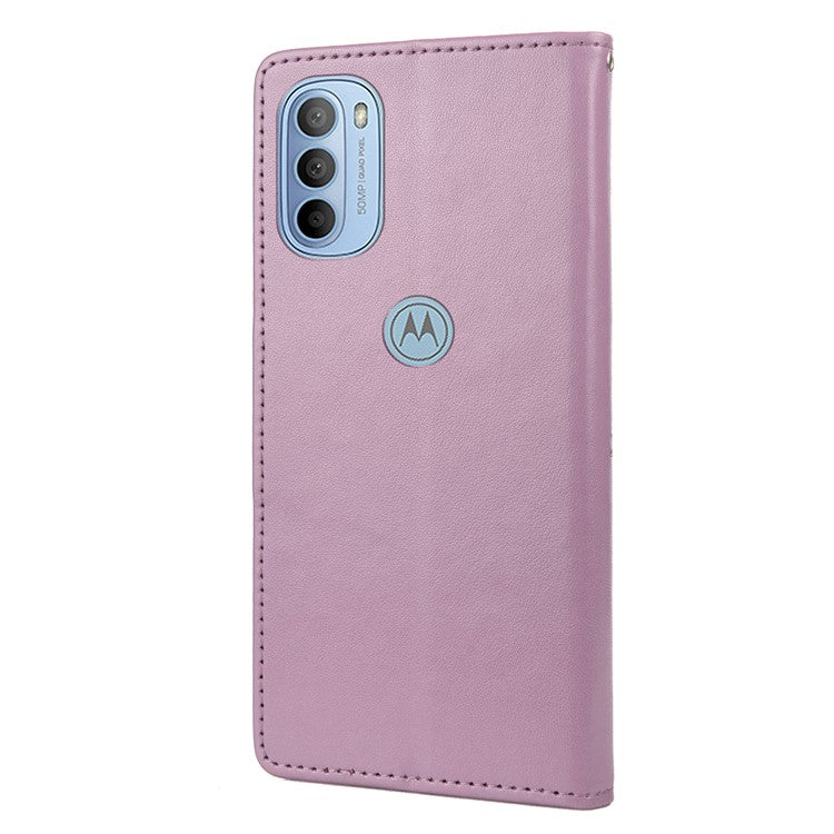 Cell Phone Case Stylish Imprint Butterflies Leather Phone Covering Practical Wallet Stand Shell for Motorola Moto G51 5G - Light Purple