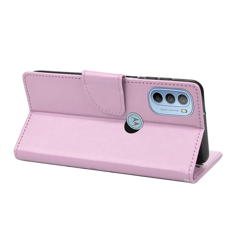 Cell Phone Case Stylish Imprint Butterflies Leather Phone Covering Practical Wallet Stand Shell for Motorola Moto G51 5G - Light Purple