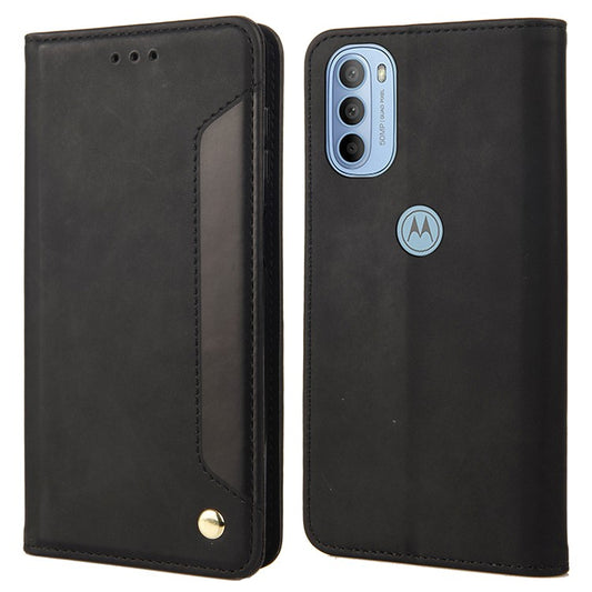 Smartphone Case Shockproof Wallet Phone Stand Cover Anti-dust Splicing PU Leather Shell for Motorola Moto G51 5G - Black