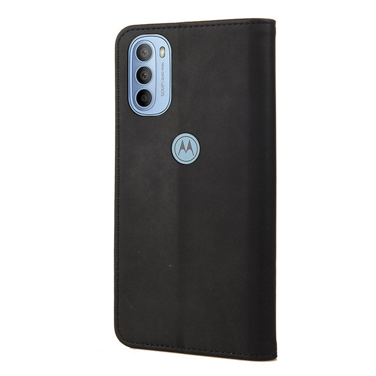 Smartphone Case Shockproof Wallet Phone Stand Cover Anti-dust Splicing PU Leather Shell for Motorola Moto G51 5G - Black