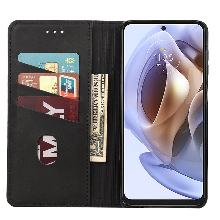 Smartphone Case Shockproof Wallet Phone Stand Cover Anti-dust Splicing PU Leather Shell for Motorola Moto G51 5G - Black