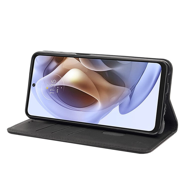 Smartphone Case Shockproof Wallet Phone Stand Cover Anti-dust Splicing PU Leather Shell for Motorola Moto G51 5G - Black