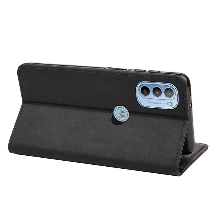 Smartphone Case Shockproof Wallet Phone Stand Cover Anti-dust Splicing PU Leather Shell for Motorola Moto G51 5G - Black