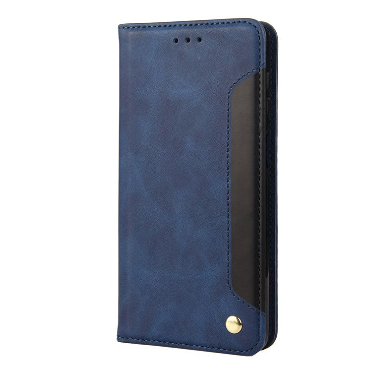 Smartphone Case Shockproof Wallet Phone Stand Cover Anti-dust Splicing PU Leather Shell for Motorola Moto G51 5G - Blue