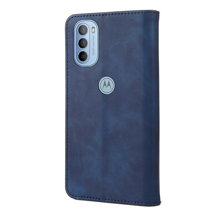 Smartphone Case Shockproof Wallet Phone Stand Cover Anti-dust Splicing PU Leather Shell for Motorola Moto G51 5G - Blue