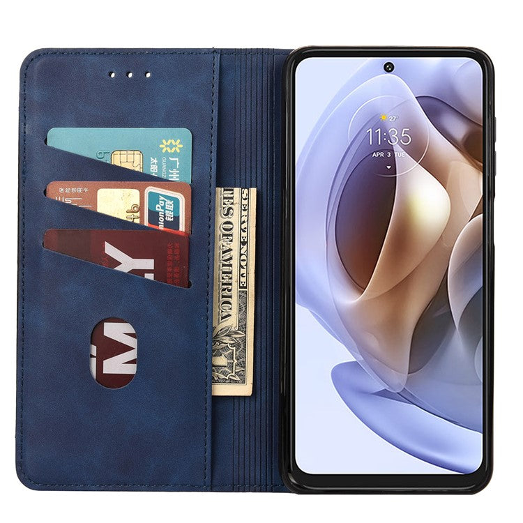 Smartphone Case Shockproof Wallet Phone Stand Cover Anti-dust Splicing PU Leather Shell for Motorola Moto G51 5G - Blue