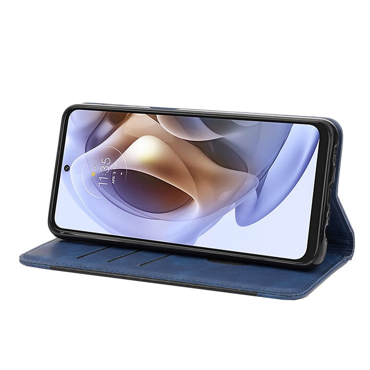 Smartphone Case Shockproof Wallet Phone Stand Cover Anti-dust Splicing PU Leather Shell for Motorola Moto G51 5G - Blue