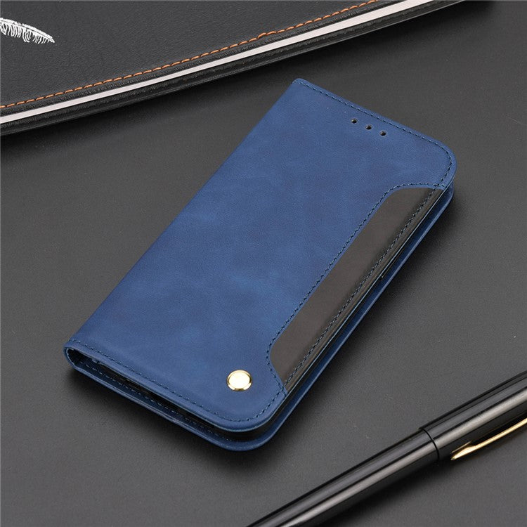 Smartphone Case Shockproof Wallet Phone Stand Cover Anti-dust Splicing PU Leather Shell for Motorola Moto G51 5G - Blue