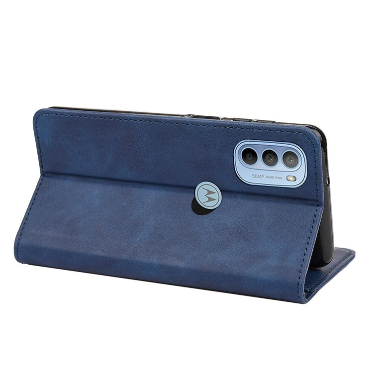 Smartphone Case Shockproof Wallet Phone Stand Cover Anti-dust Splicing PU Leather Shell for Motorola Moto G51 5G - Blue