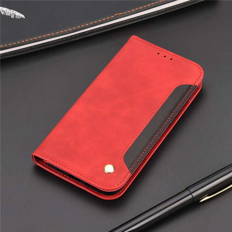 Smartphone Case Shockproof Wallet Phone Stand Cover Anti-dust Splicing PU Leather Shell for Motorola Moto G51 5G - Red