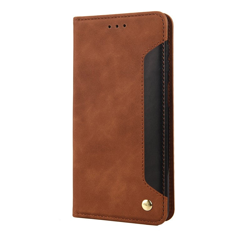 Smartphone Case Shockproof Wallet Phone Stand Cover Anti-dust Splicing PU Leather Shell for Motorola Moto G51 5G - Brown