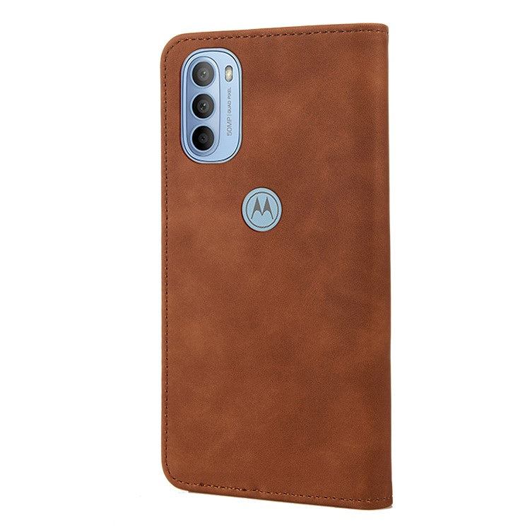 Smartphone Case Shockproof Wallet Phone Stand Cover Anti-dust Splicing PU Leather Shell for Motorola Moto G51 5G - Brown