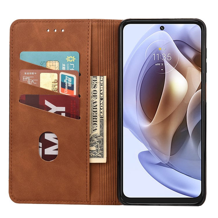 Smartphone Case Shockproof Wallet Phone Stand Cover Anti-dust Splicing PU Leather Shell for Motorola Moto G51 5G - Brown